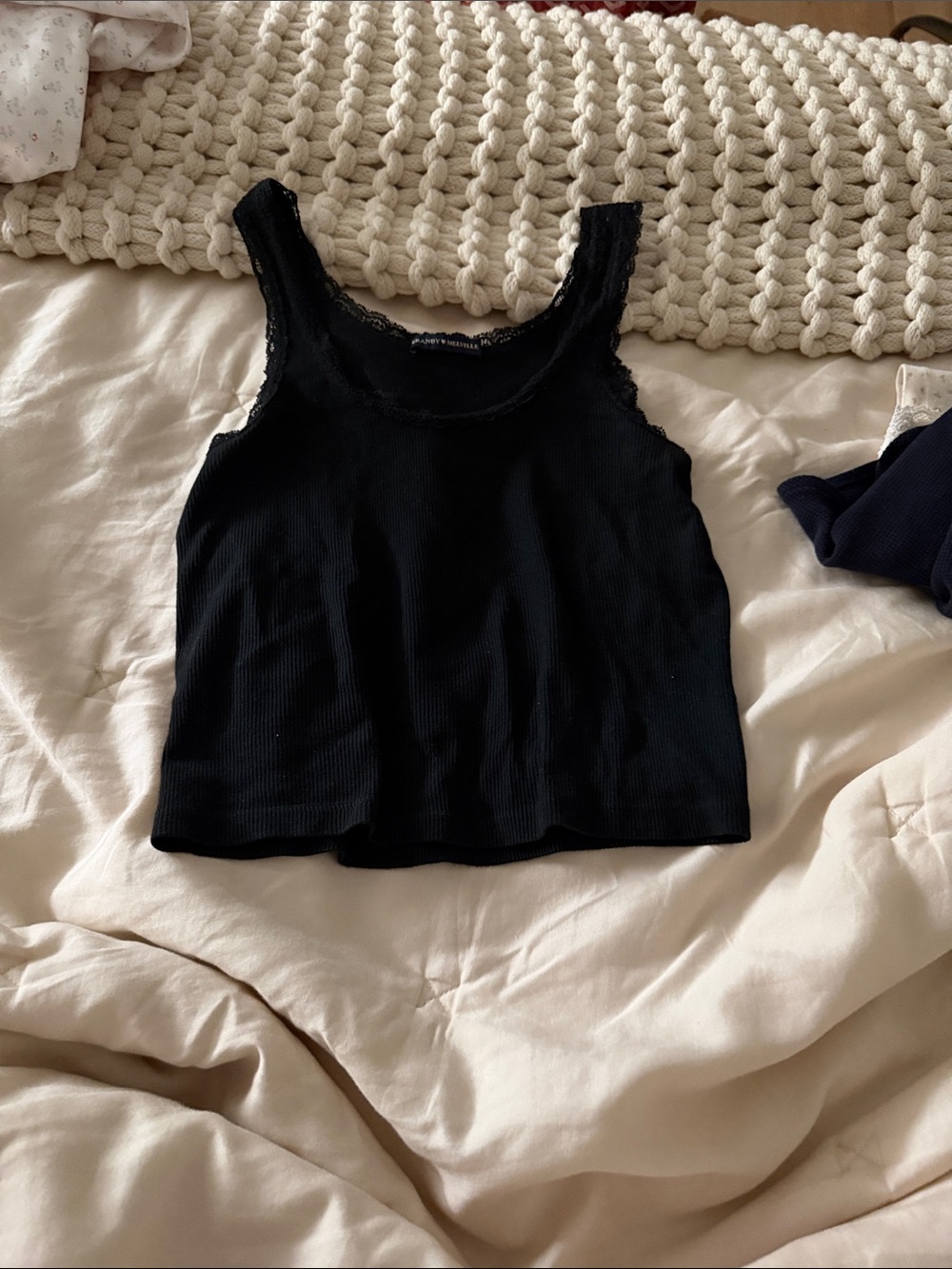 Brandy Melville black lace trim tank top